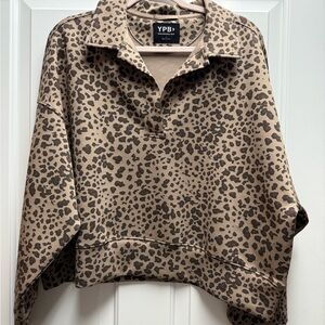 Abercrombie and Fitch- Cropped Pullover Polo-Leopard Print- Scuba- Size Large-